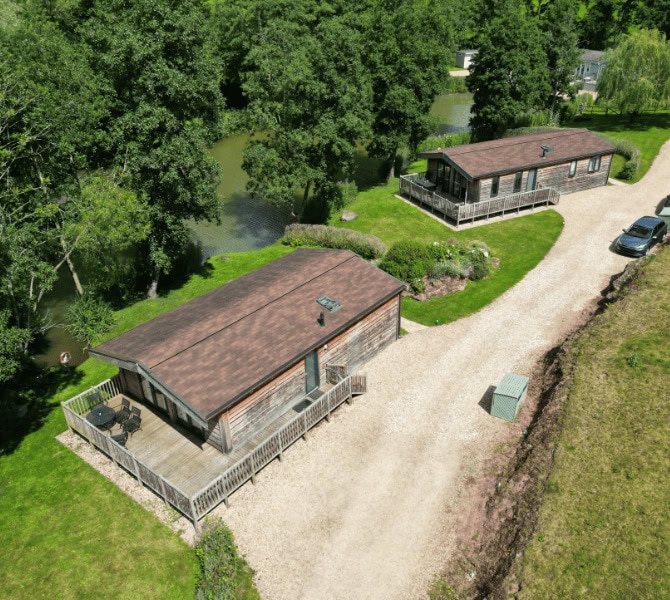 An aerial view of some holiday let style cabins